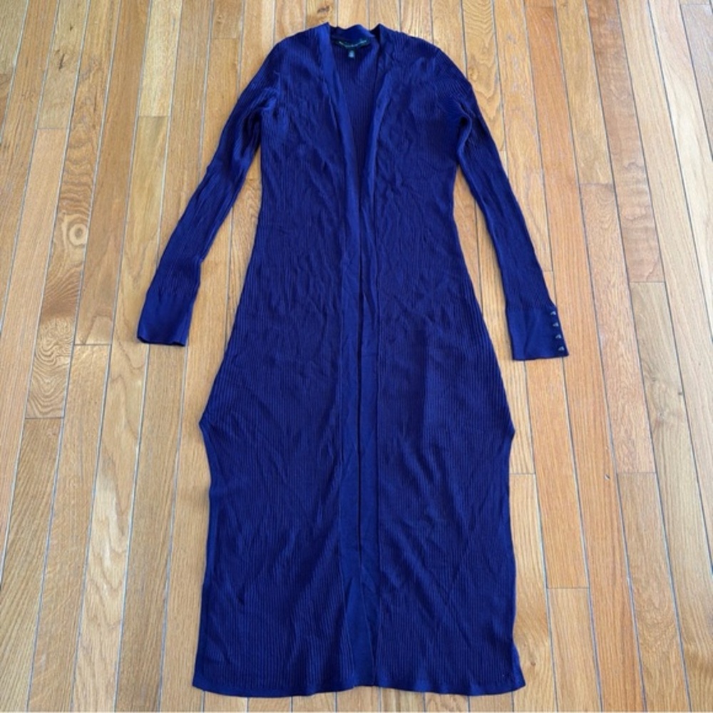 White House Black Market Purple Rib Open Front Full Length Cardigan Sweater XS